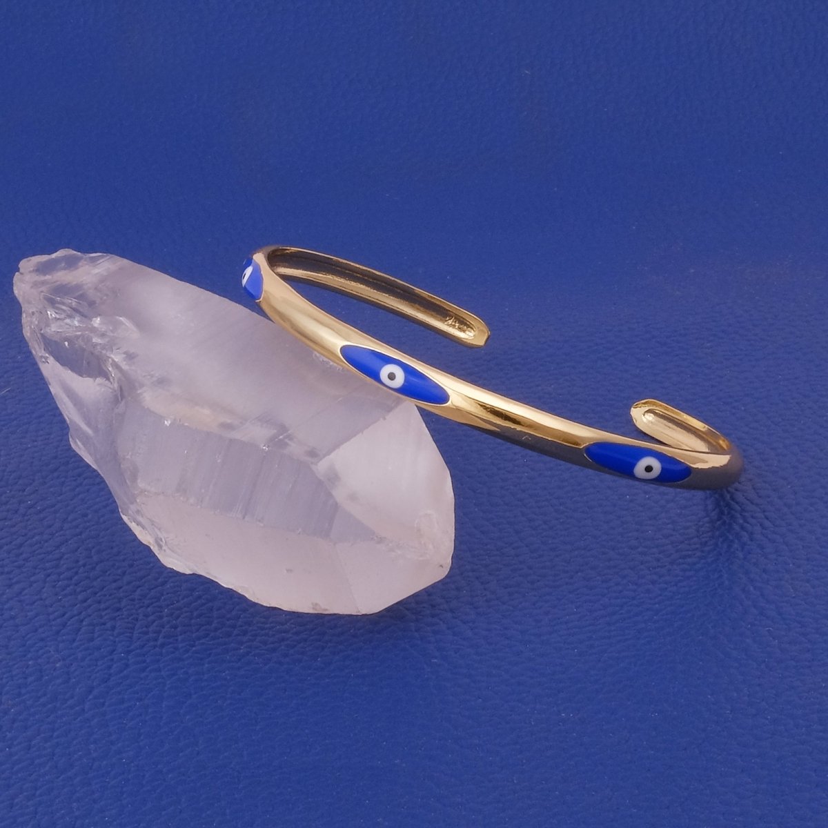 Blue Enamel Bracelet Open Cuff Bracelet Gold Plated Bangle