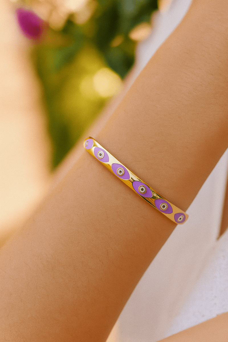 Blue Enamel Bracelet Open Cuff Bracelet Gold Plated Bangle