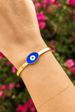 Blue Enamel Evil Eye Bangle Adjustable Gold Plated Jewelry For Her
