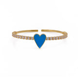 Blue Enamel Heart With CZ Gemstone Bangle Adjustable Gold Plated Jewelry