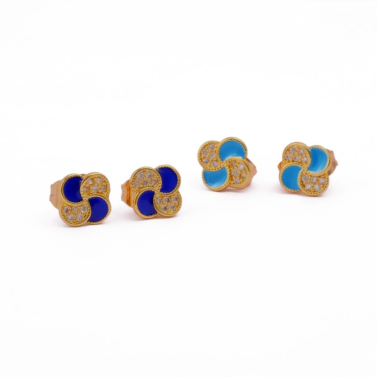 Blue Enamel Stud Earrings Floral Earrings Gold Plated Studs For Her