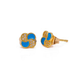 Blue Enamel Stud Earrings Floral Earrings Gold Plated Studs For Her