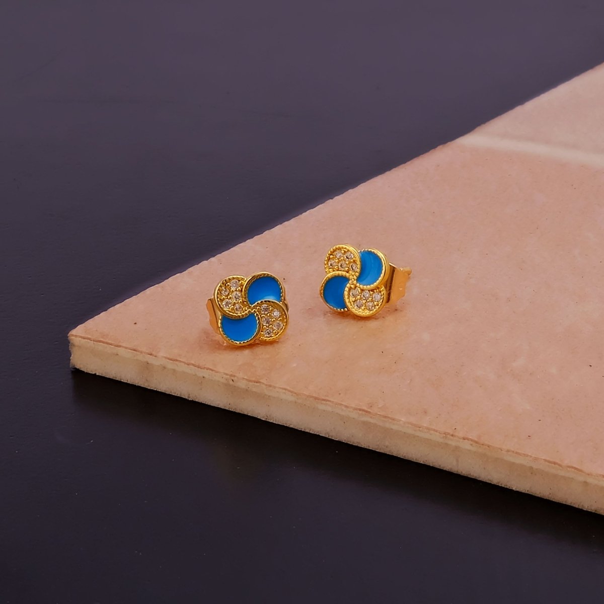 Blue Enamel Stud Earrings Floral Earrings Gold Plated Studs For Her