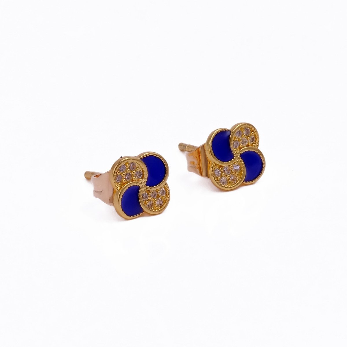 Blue Enamel Stud Earrings Floral Earrings Gold Plated Studs For Her