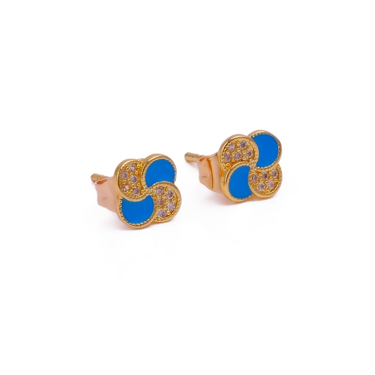 Blue Enamel Stud Earrings Floral Earrings Gold Plated Studs For Her