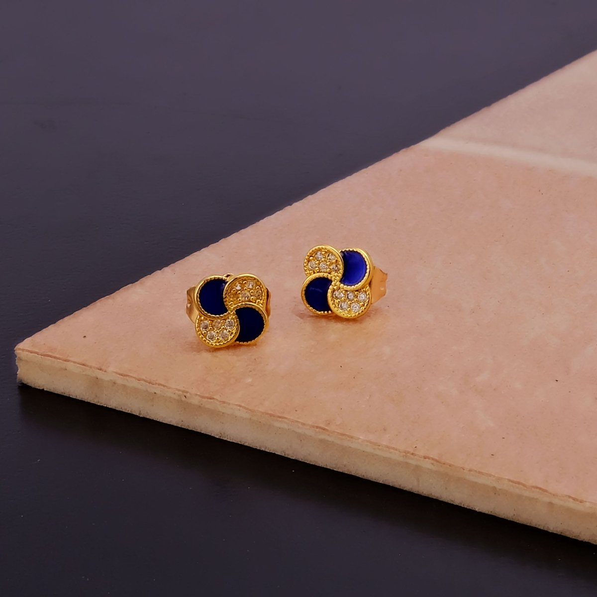 Blue Enamel Stud Earrings Floral Earrings Gold Plated Studs For Her