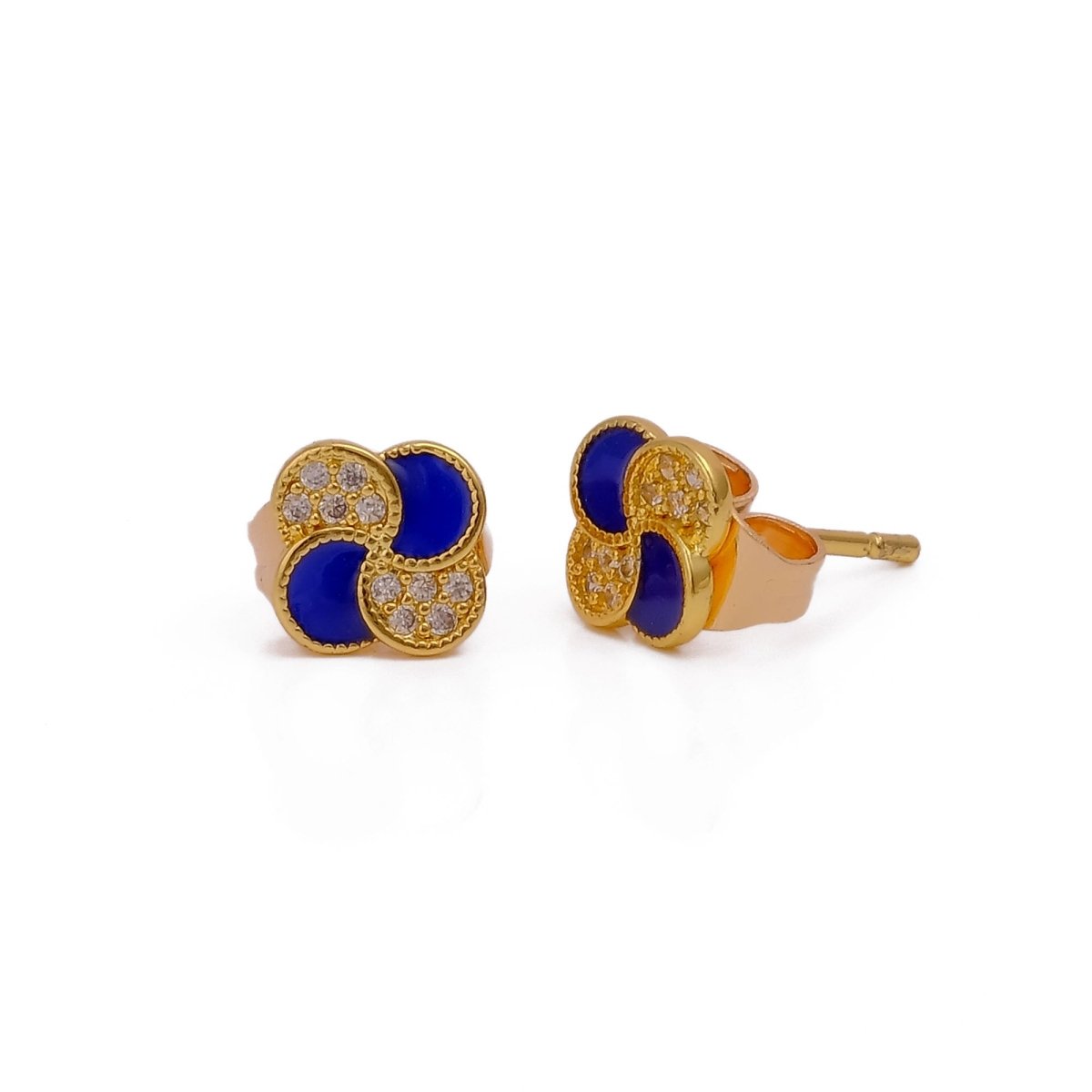 Blue Enamel Stud Earrings Floral Earrings Gold Plated Studs For Her