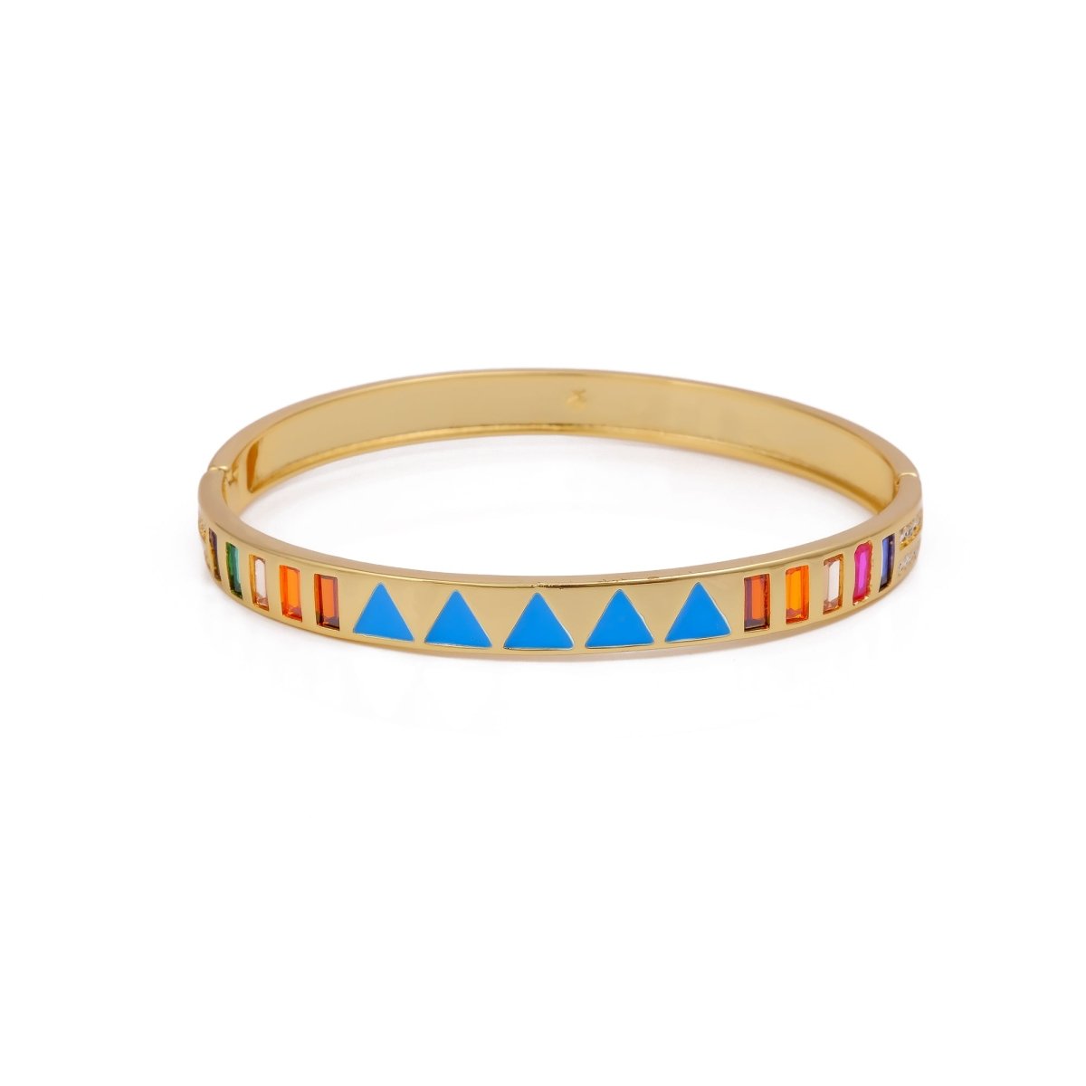 Blue Enamel With Multi Gemstone Bangle Handmade Gold Plated Jewelry
