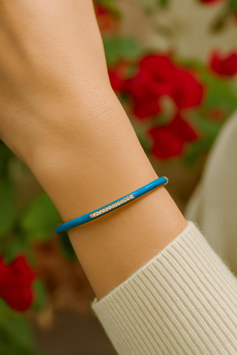 Blue Enameled Bangle Adjustable Gold Plated Jewelry For Her