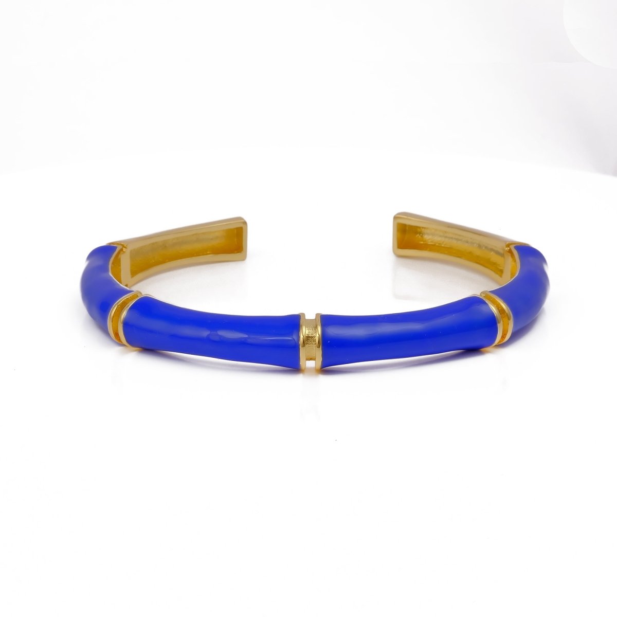 Blue Enameled Bangle Open Cuff Aesthetic Bangle Adjustable Gold Plated Jewelry