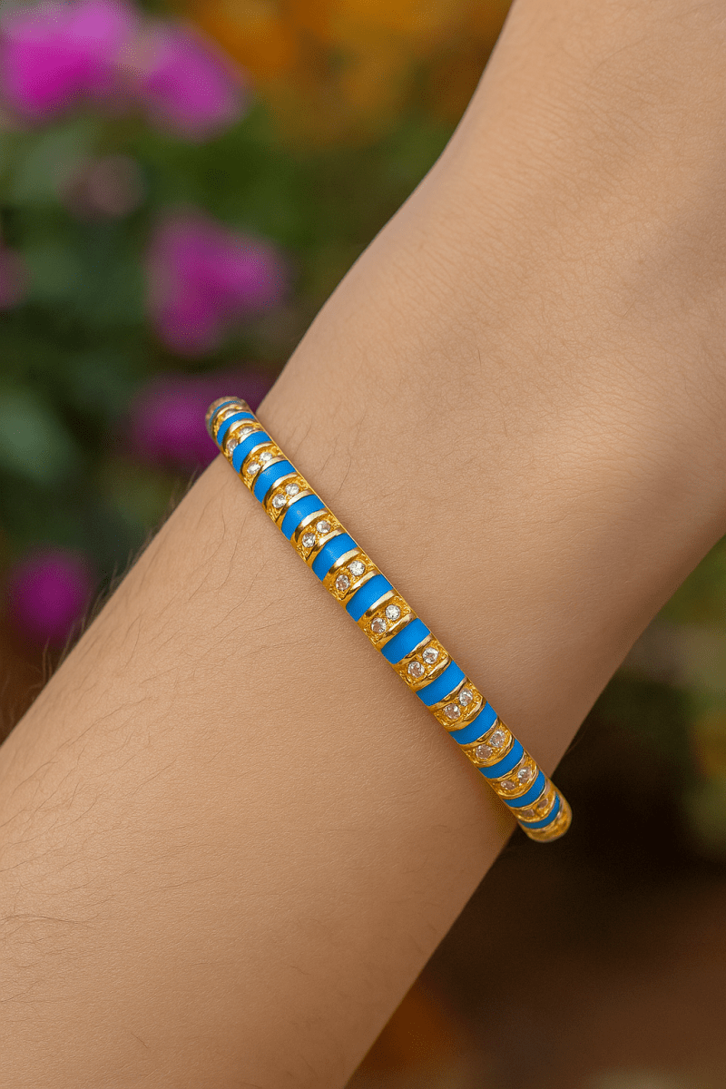 Blue Enameled Bangle Open Cuff Gold Plated Jewelry For Her