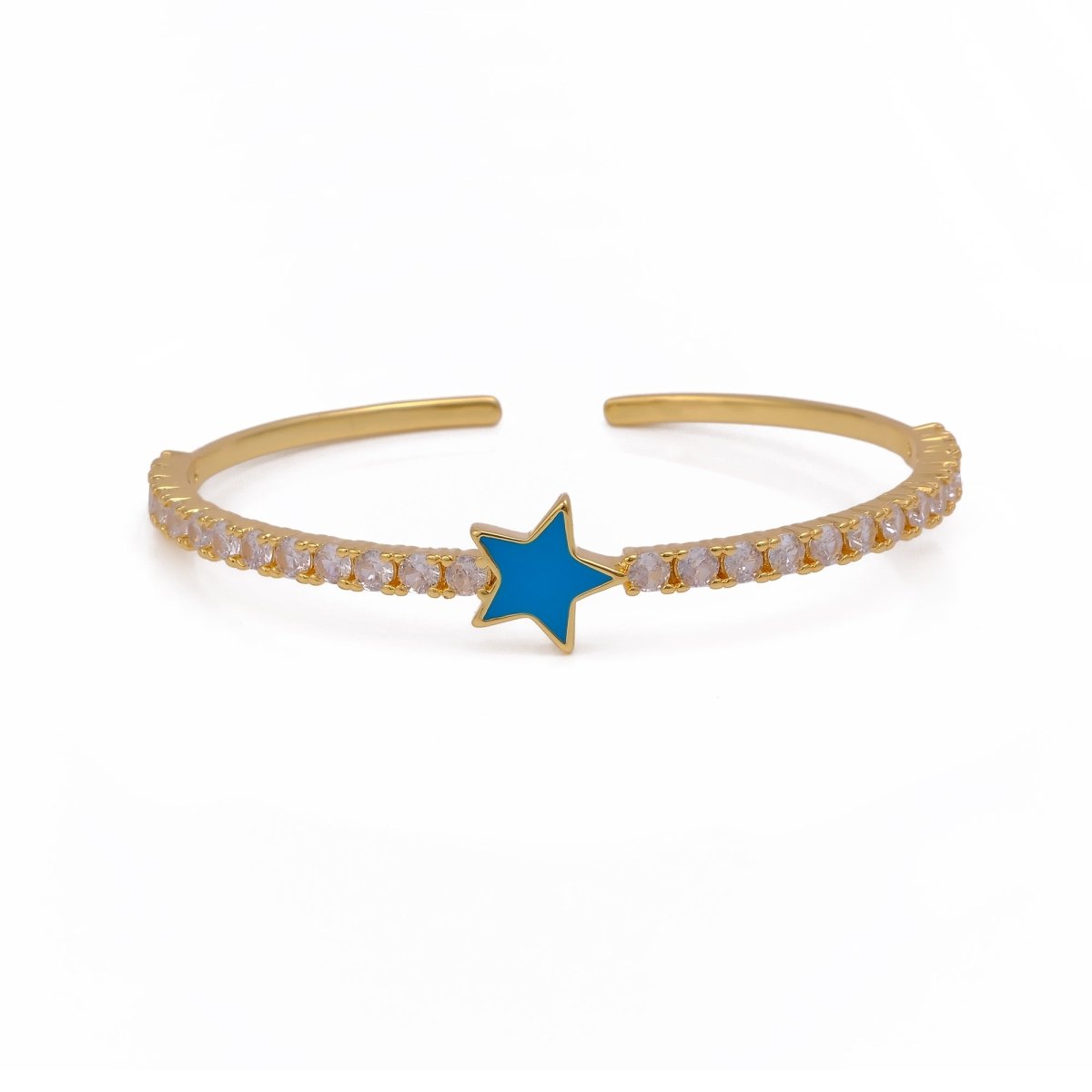 Blue Star Enamel Bangle Cubic Zircon Gemstone Bangle Gold Plated Jewelry