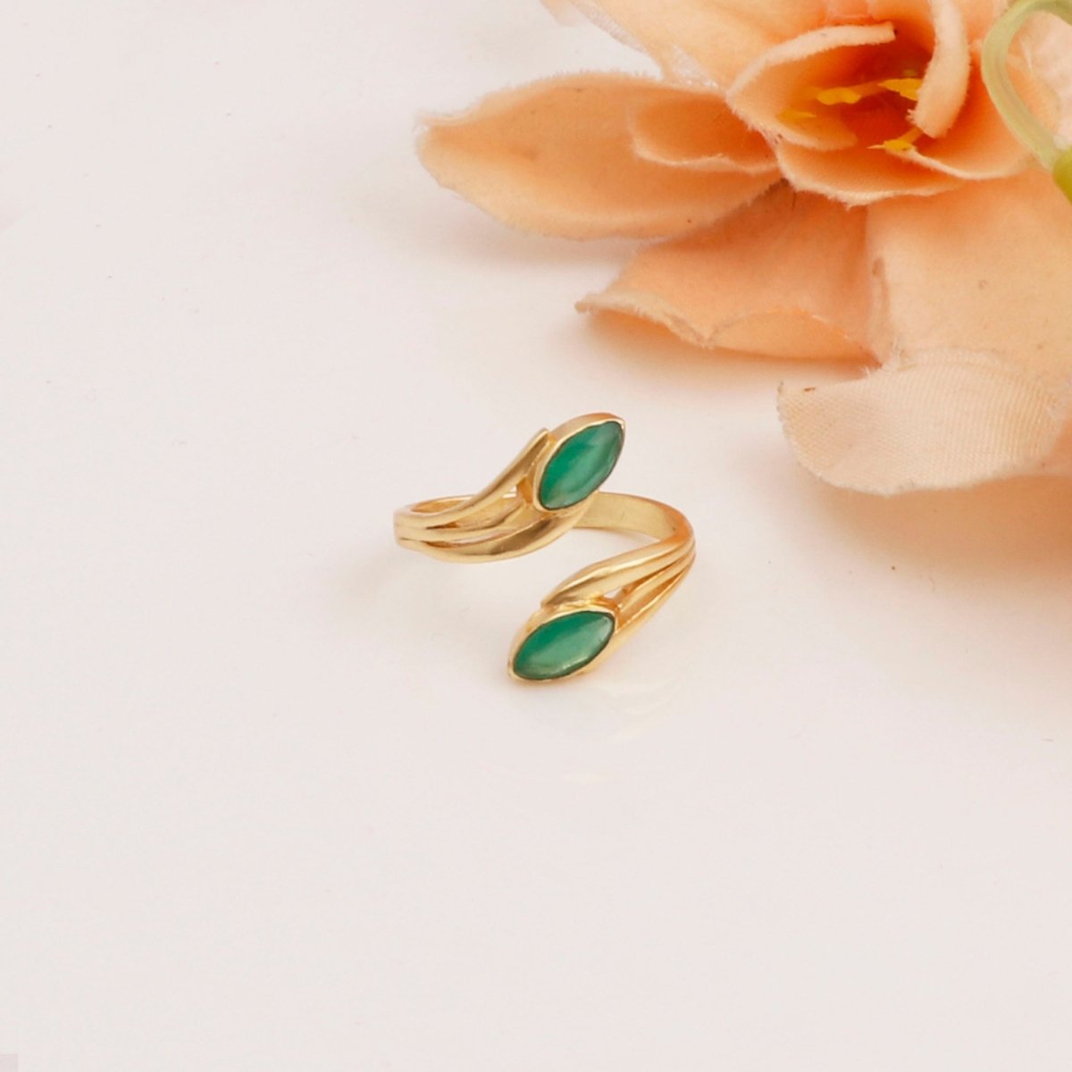 Blue Topaz Ring, Marquise Shape Gemstone Ring, Gold Plated Adjustable Statement Ring