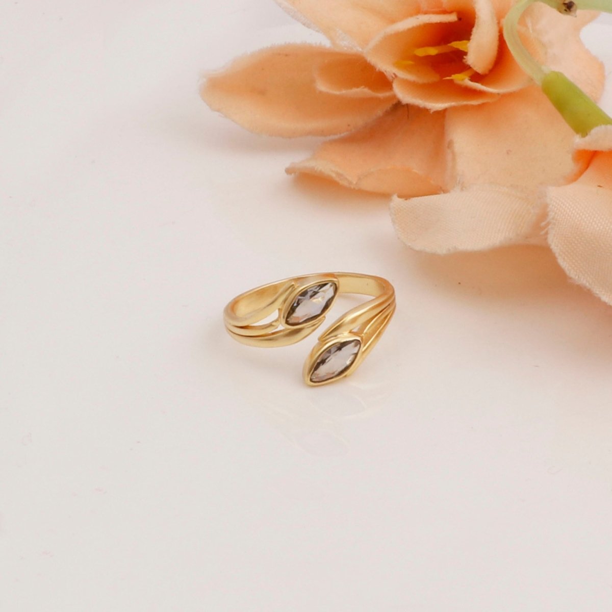 Blue Topaz Ring, Marquise Shape Gemstone Ring, Gold Plated Adjustable Statement Ring