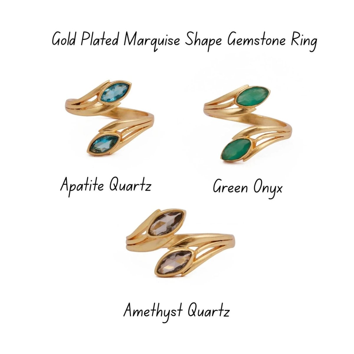 Blue Topaz Ring, Marquise Shape Gemstone Ring, Gold Plated Adjustable Statement Ring