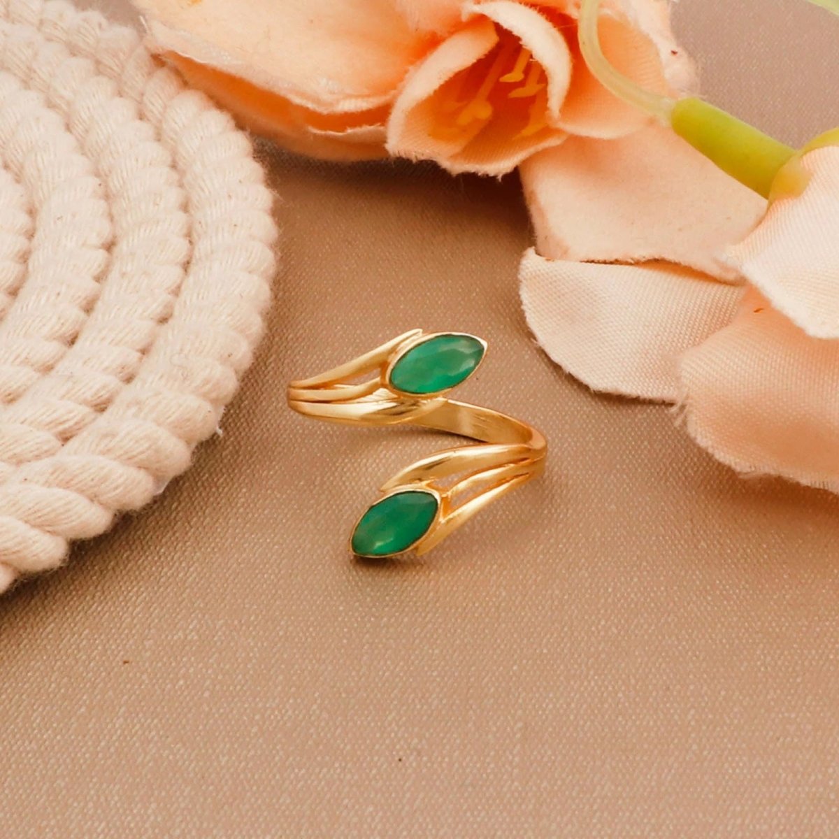 Blue Topaz Ring, Marquise Shape Gemstone Ring, Gold Plated Adjustable Statement Ring