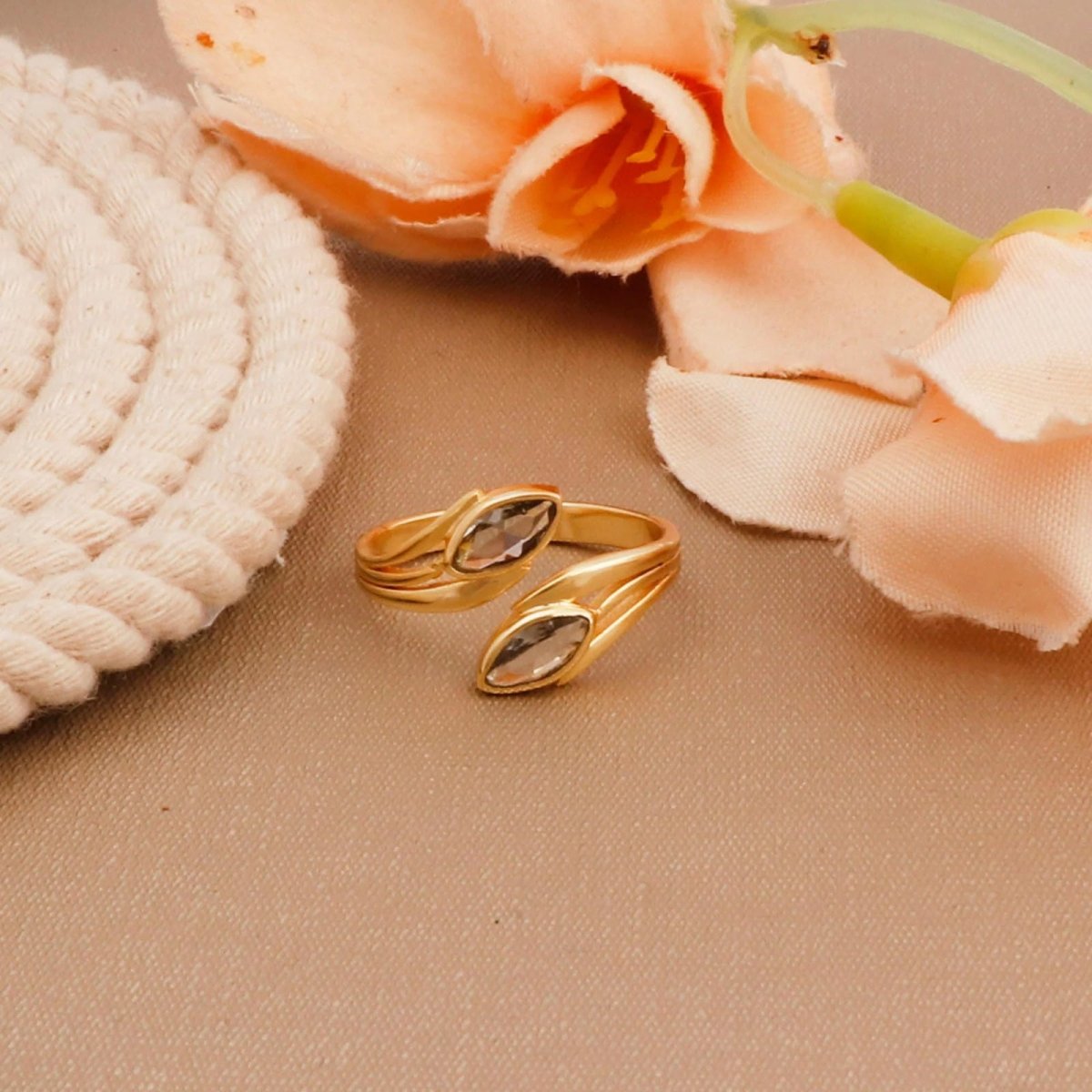 Blue Topaz Ring, Marquise Shape Gemstone Ring, Gold Plated Adjustable Statement Ring