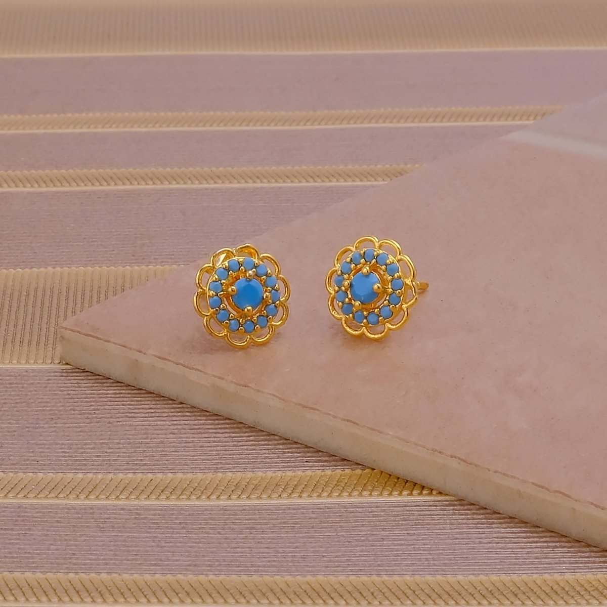 Blue Turquoise Earring Tiny Gold Plated Studs