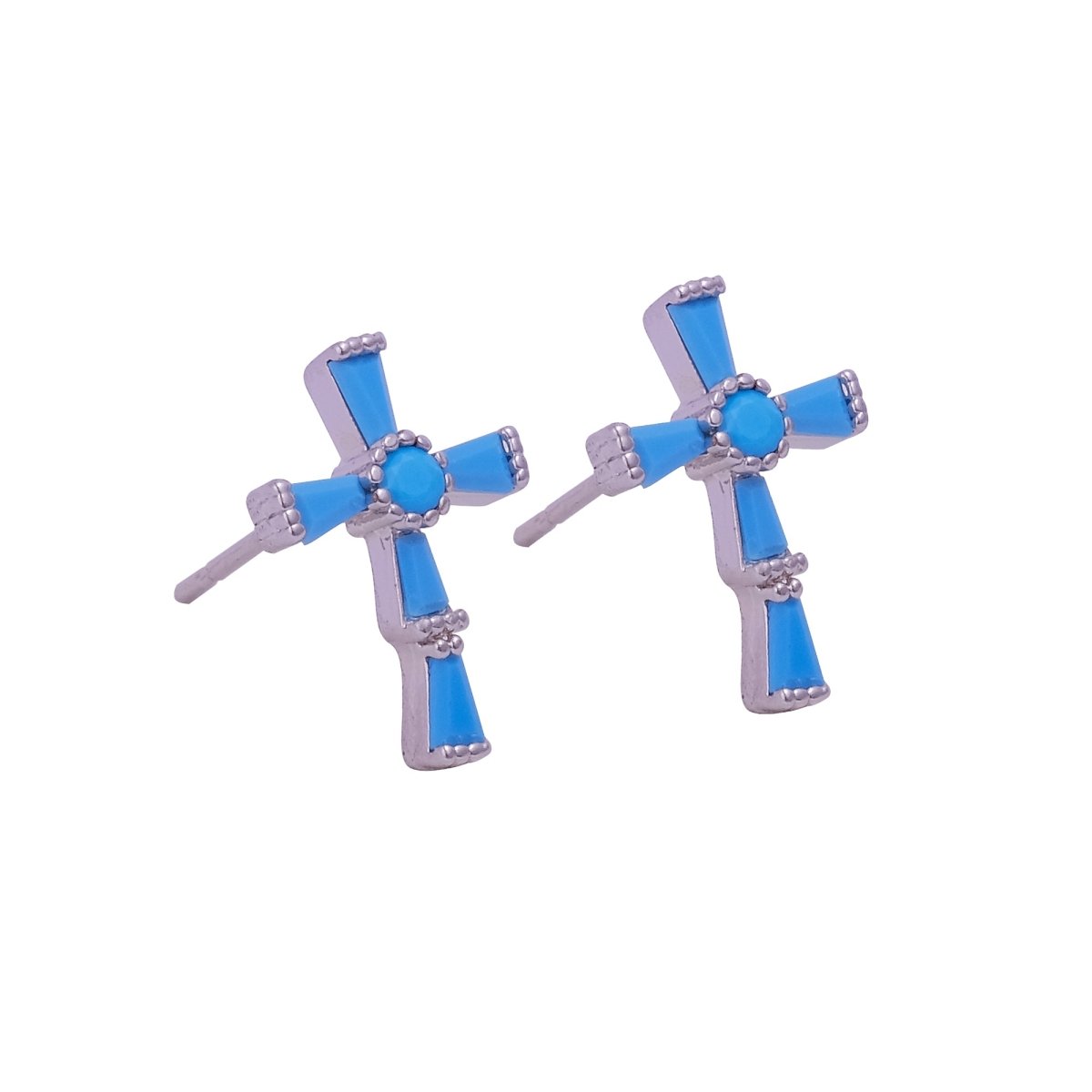 Blue Turquoise Gemstone Stud Earrings Tiny Aesthetic Christian Jewelry Silver Plated Jewelry