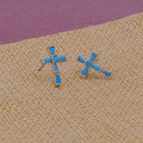 Blue Turquoise Gemstone Stud Earrings Tiny Aesthetic Christian Jewelry Silver Plated Jewelry