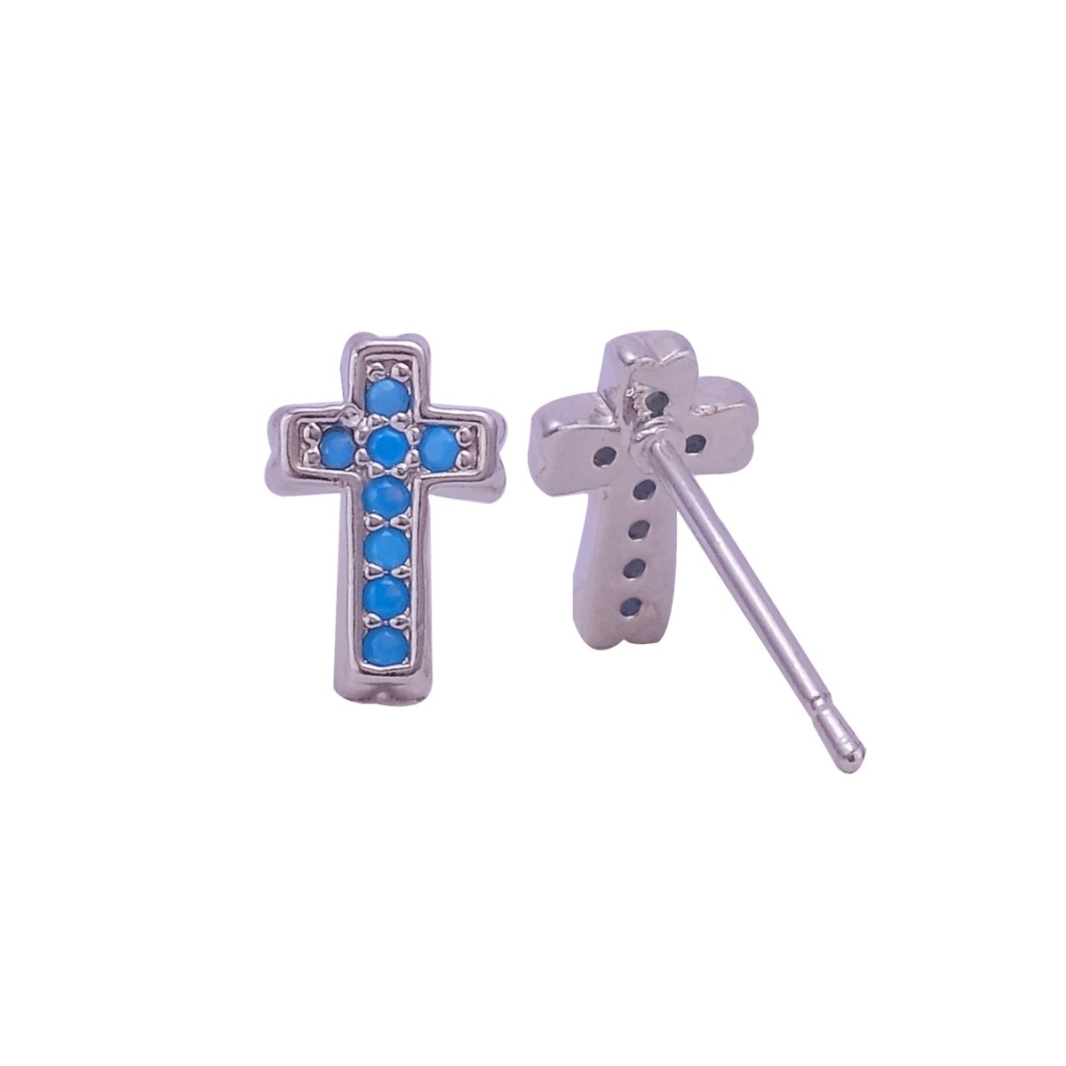 Blue Turquoise Gemstone Stud Earrings Tiny Christian Jewelry Silver Plated Jewelry