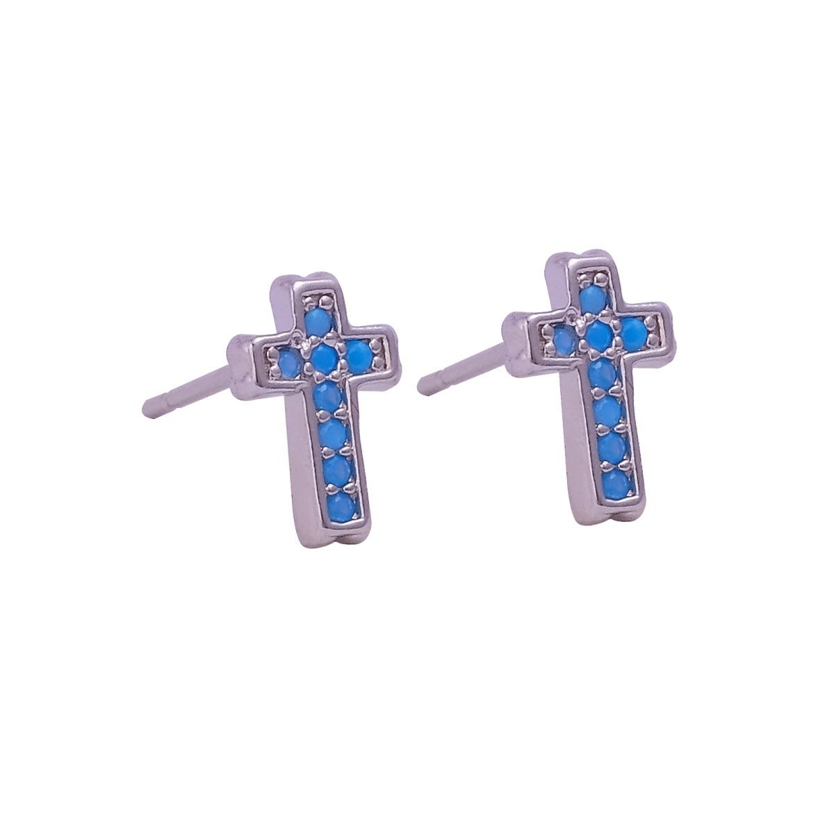 Blue Turquoise Gemstone Stud Earrings Tiny Christian Jewelry Silver Plated Jewelry