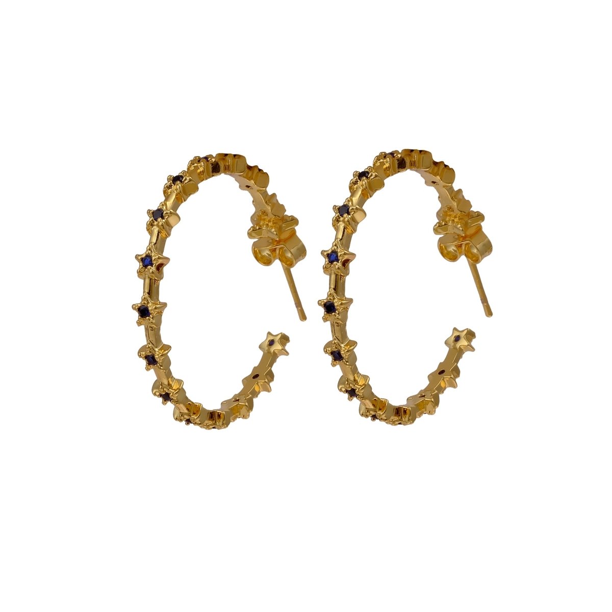 Blue Turquoise Star Hoop Stud Earrings Gold Plated Jewelry