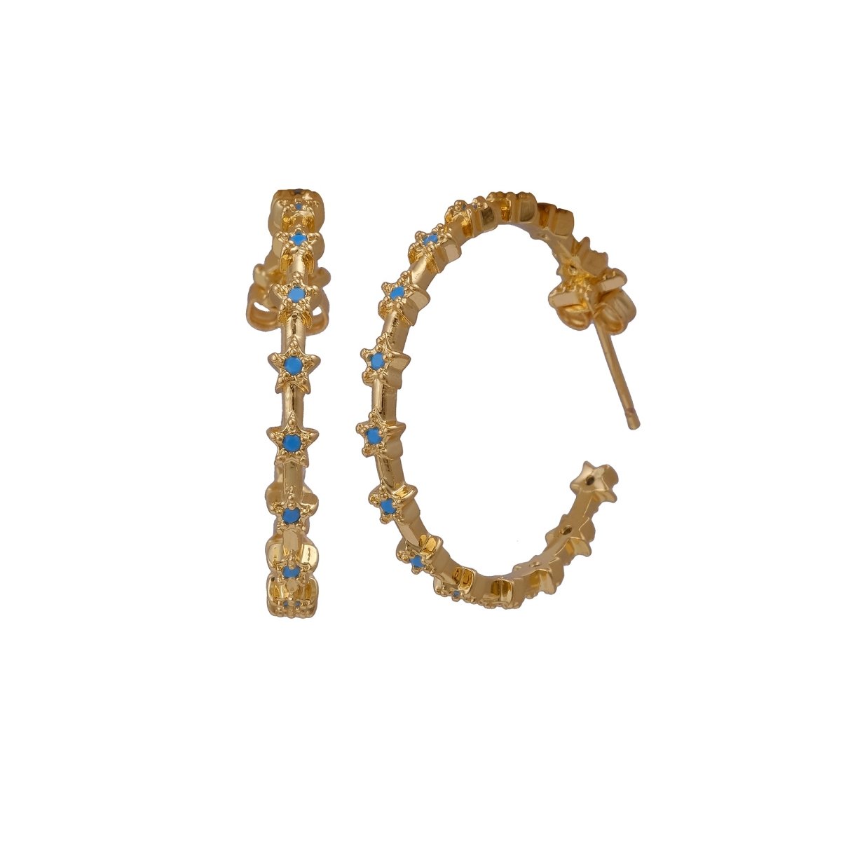 Blue Turquoise Star Hoop Stud Earrings Gold Plated Jewelry