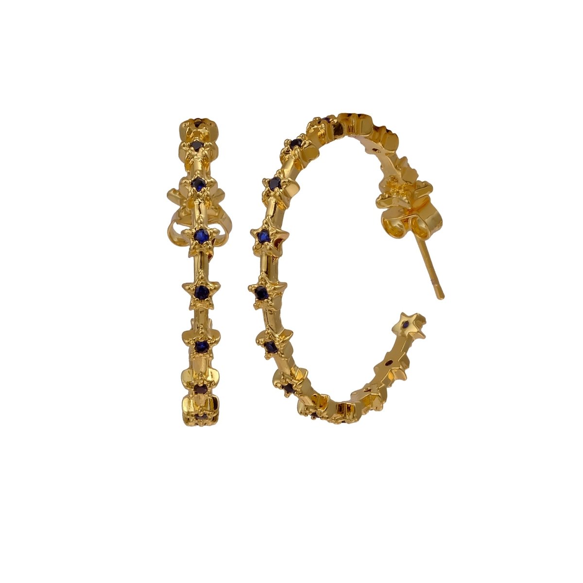 Blue Turquoise Star Hoop Stud Earrings Gold Plated Jewelry