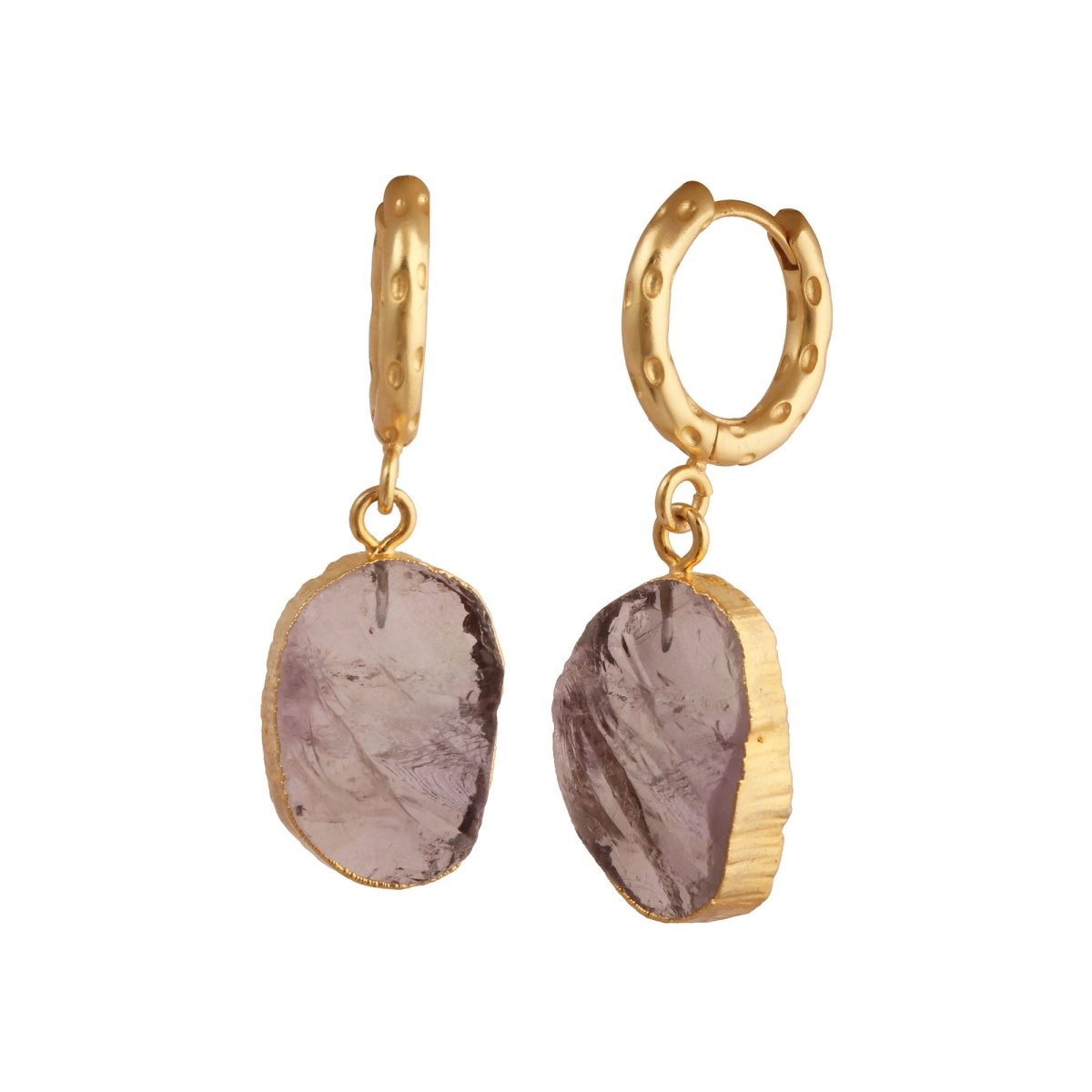 Boho Gold Hoop Earrings, Raw Natural Purple Amethyst Jewelry Minimalist Earrings 5216