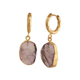Boho Gold Hoop Earrings, Raw Natural Purple Amethyst Jewelry Minimalist Earrings 5216