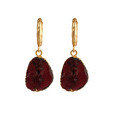 Boho Gold Hoop Earrings, Raw Natural Purple Amethyst Jewelry Minimalist Earrings 5216 Red Garnet