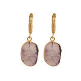 Boho Gold Hoop Earrings, Raw Natural Purple Amethyst Jewelry Minimalist Earrings 5216