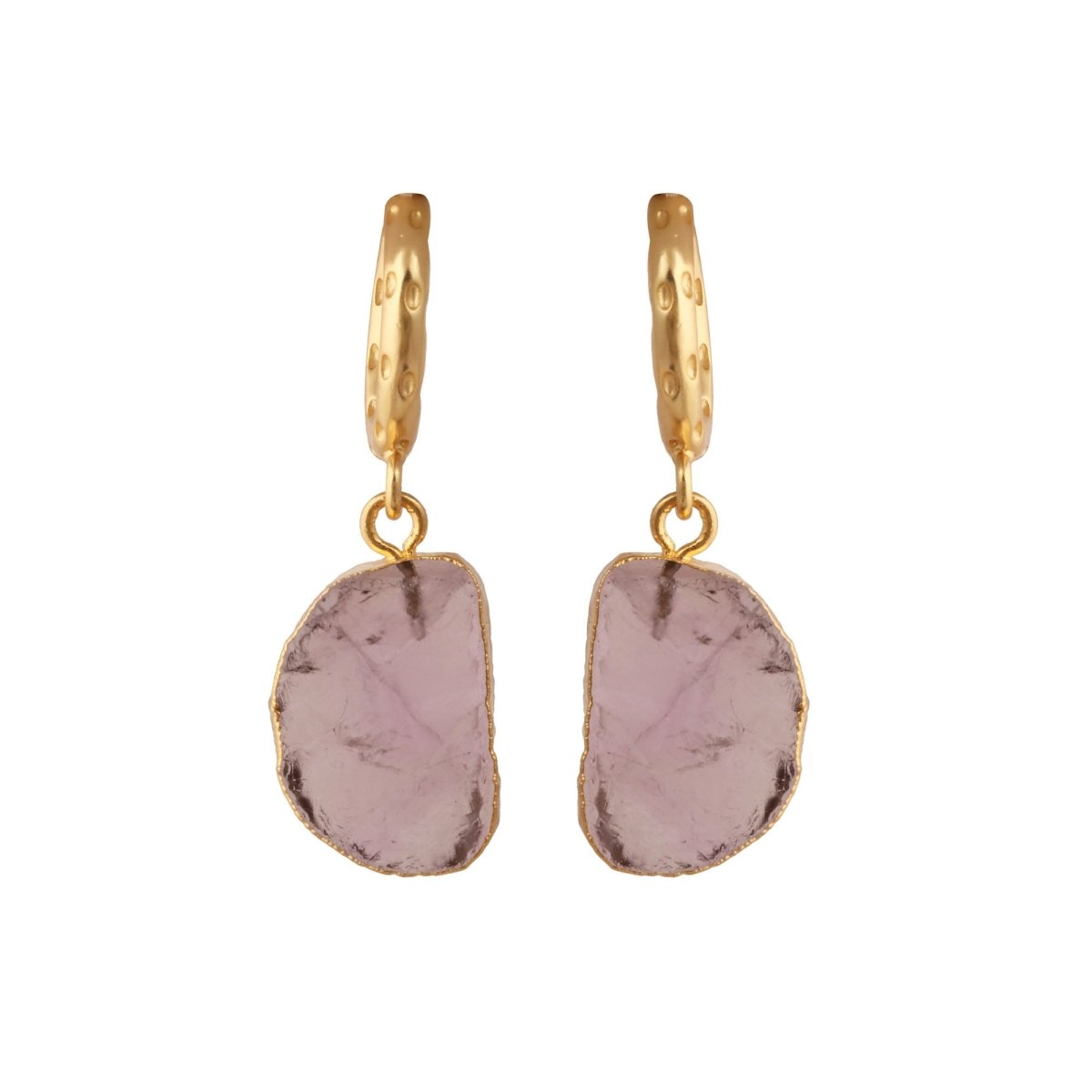 Boho Gold Hoop Earrings, Raw Natural Purple Amethyst Jewelry Minimalist Earrings 5216
