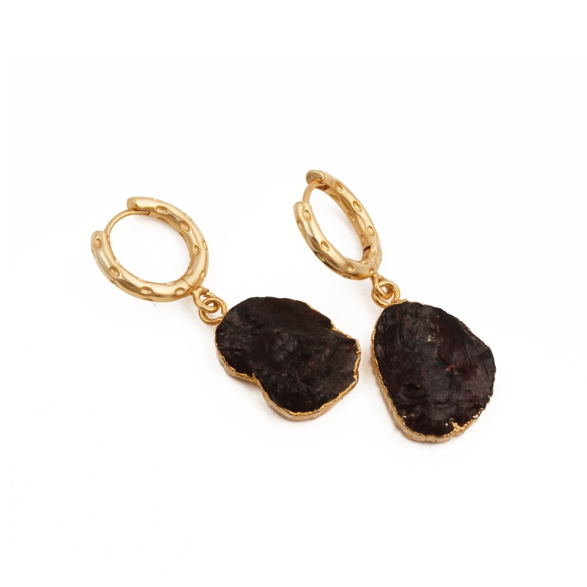 Boho Gold Hoop Earrings, Raw Natural Purple Amethyst Jewelry Minimalist Earrings 5216
