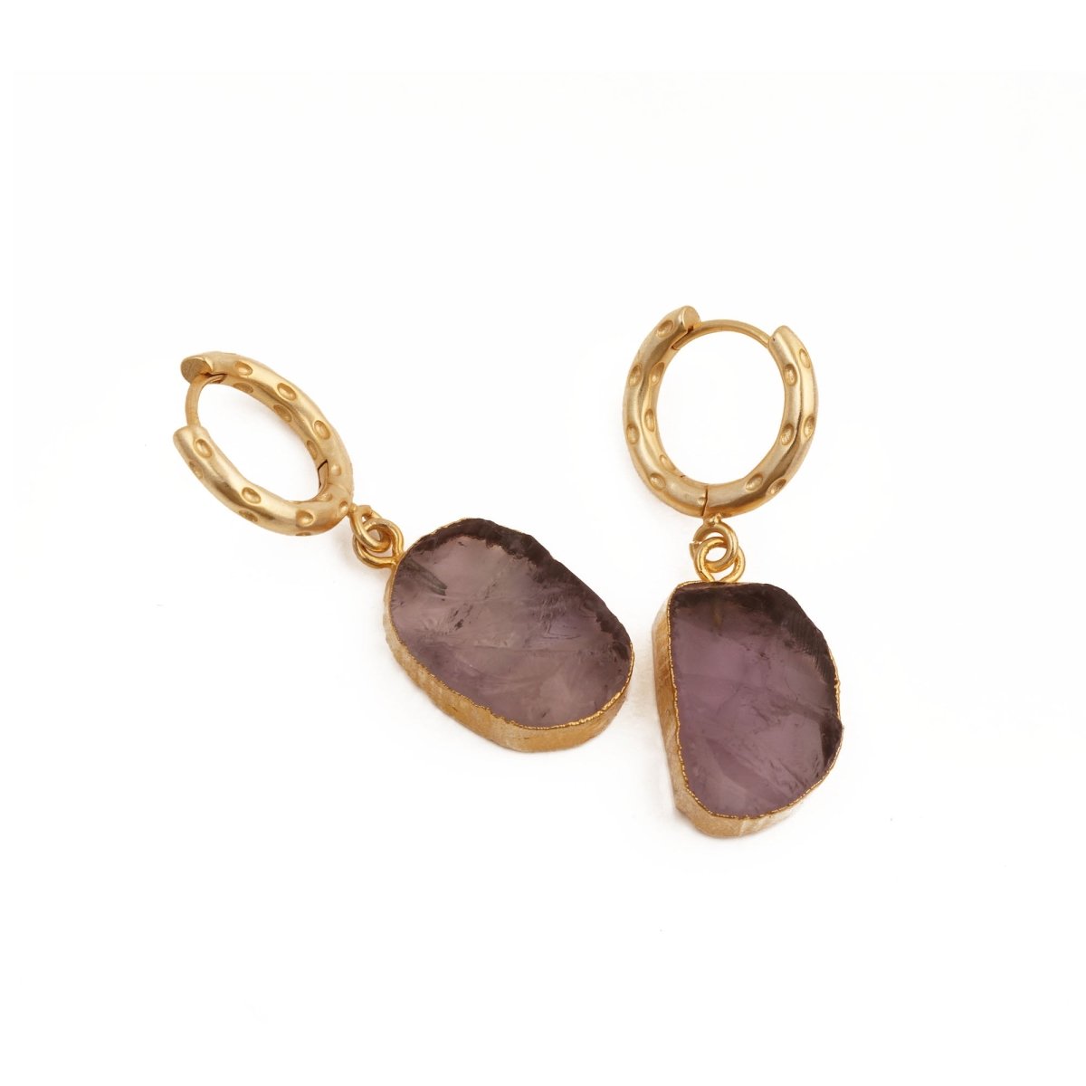 Boho Gold Hoop Earrings, Raw Natural Purple Amethyst Jewelry Minimalist Earrings 5216