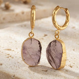 Boho Gold Hoop Earrings, Raw Natural Purple Amethyst Jewelry Minimalist Earrings 5216 Purple Amethyst