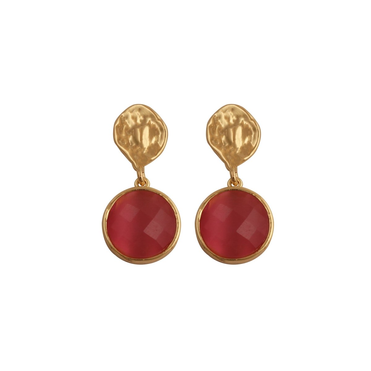 Boho Hammered Gold Plated & Gemstone White Moonstone Drop Earrings CE - 1038