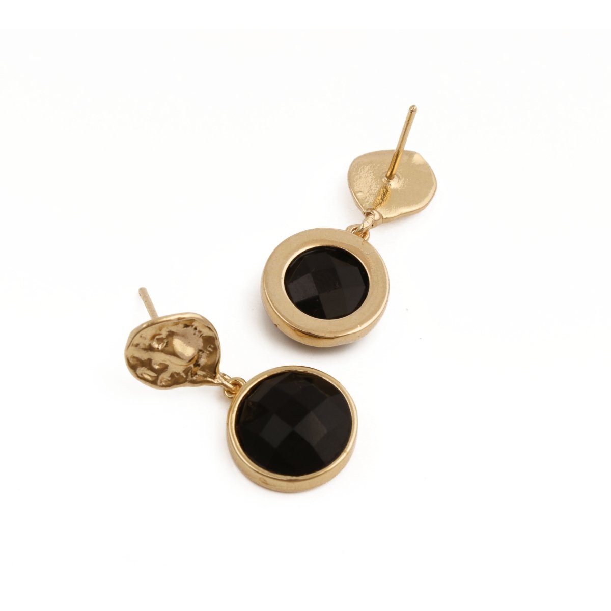 Boho Hammered Gold Plated & Gemstone White Moonstone Drop Earrings CE - 1038