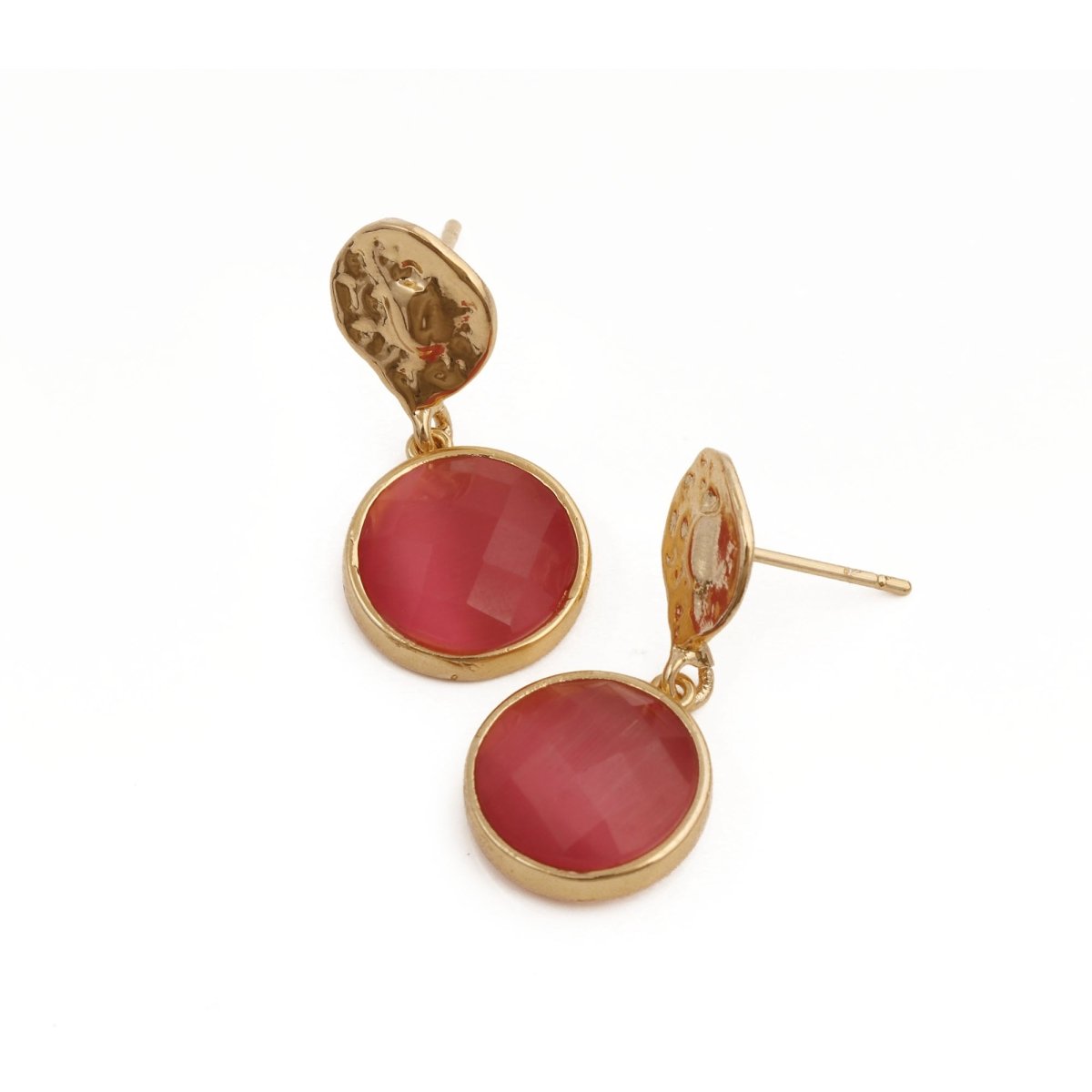 Boho Hammered Gold Plated & Gemstone White Moonstone Drop Earrings CE - 1038