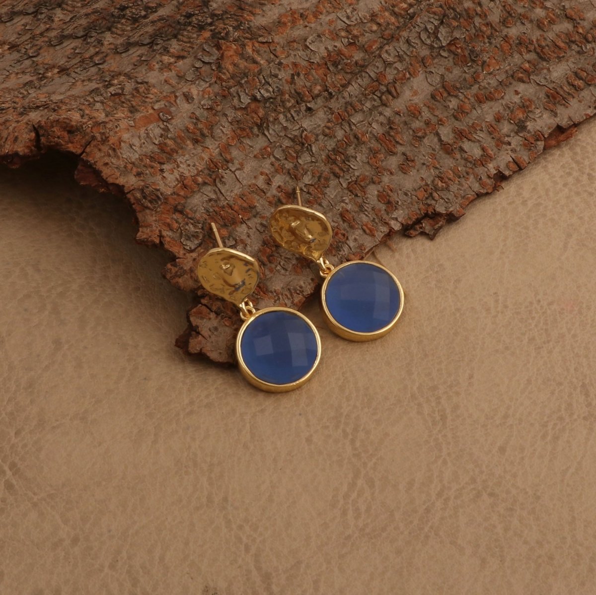 Boho Hammered Gold Plated & Gemstone White Moonstone Drop Earrings CE - 1038