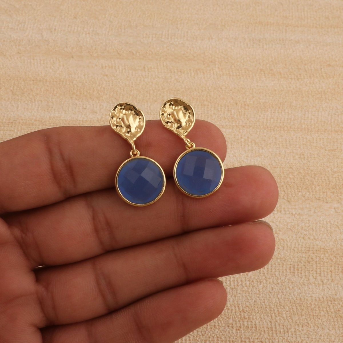 Boho Hammered Gold Plated & Gemstone White Moonstone Drop Earrings CE - 1038