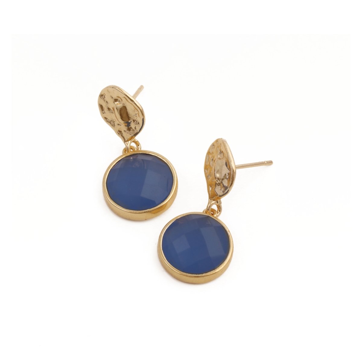 Boho Hammered Gold Plated & Gemstone White Moonstone Drop Earrings CE - 1038