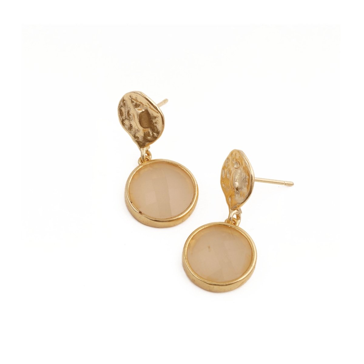 Boho Hammered Gold Plated & Gemstone White Moonstone Drop Earrings CE - 1038
