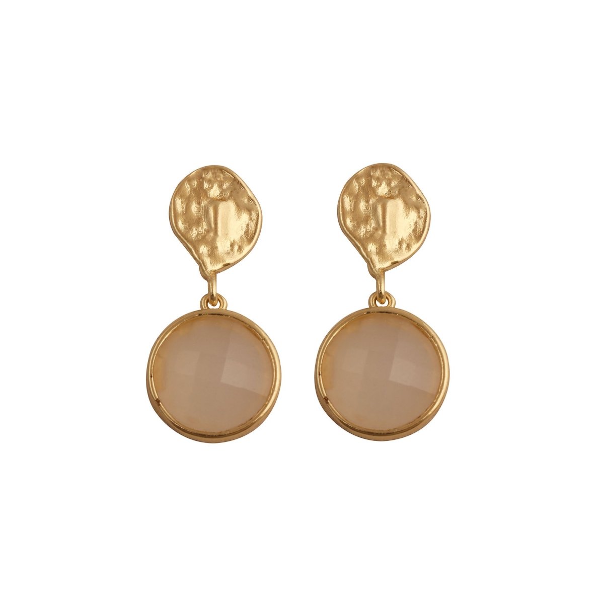 Boho Hammered Gold Plated & Gemstone White Moonstone Drop Earrings CE - 1038
