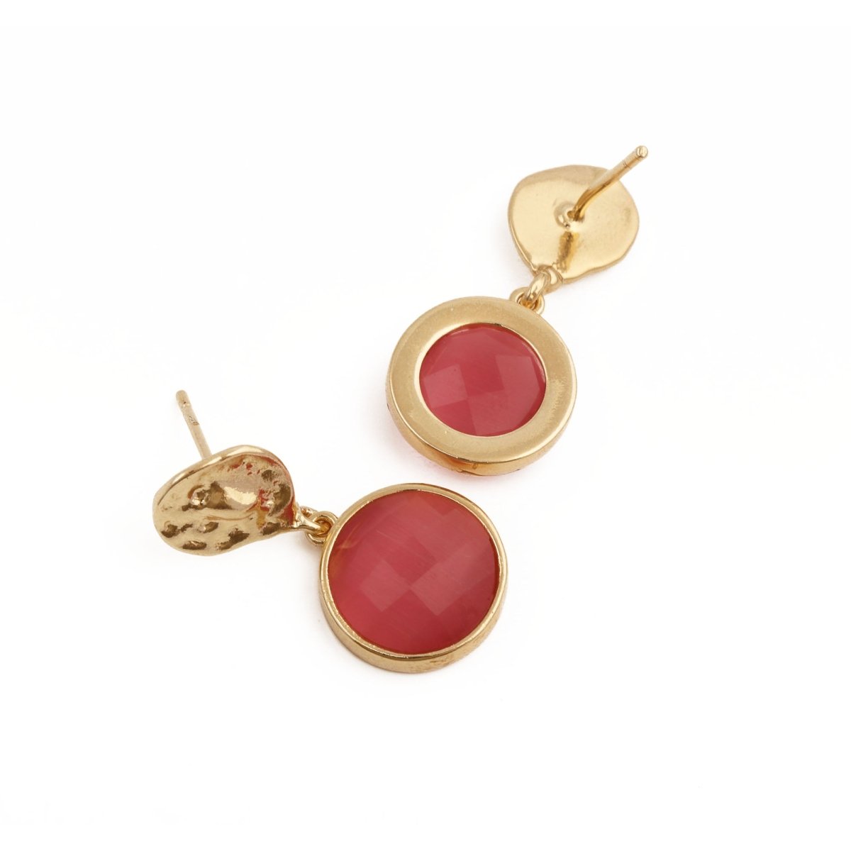 Boho Hammered Gold Plated & Gemstone White Moonstone Drop Earrings CE - 1038