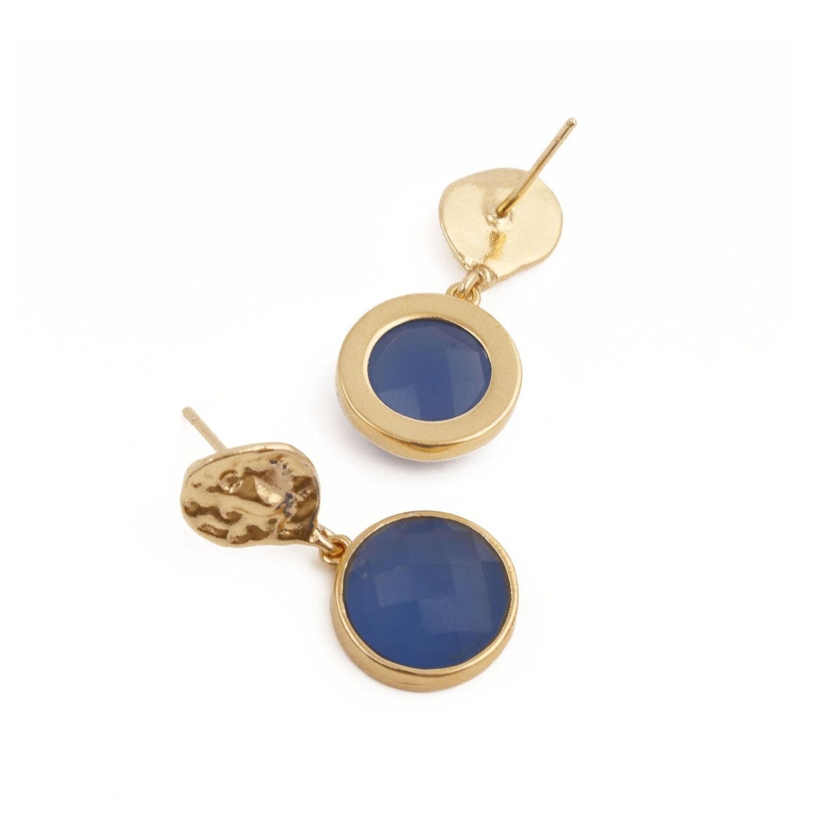 Boho Hammered Gold Plated & Gemstone White Moonstone Drop Earrings CE - 1038
