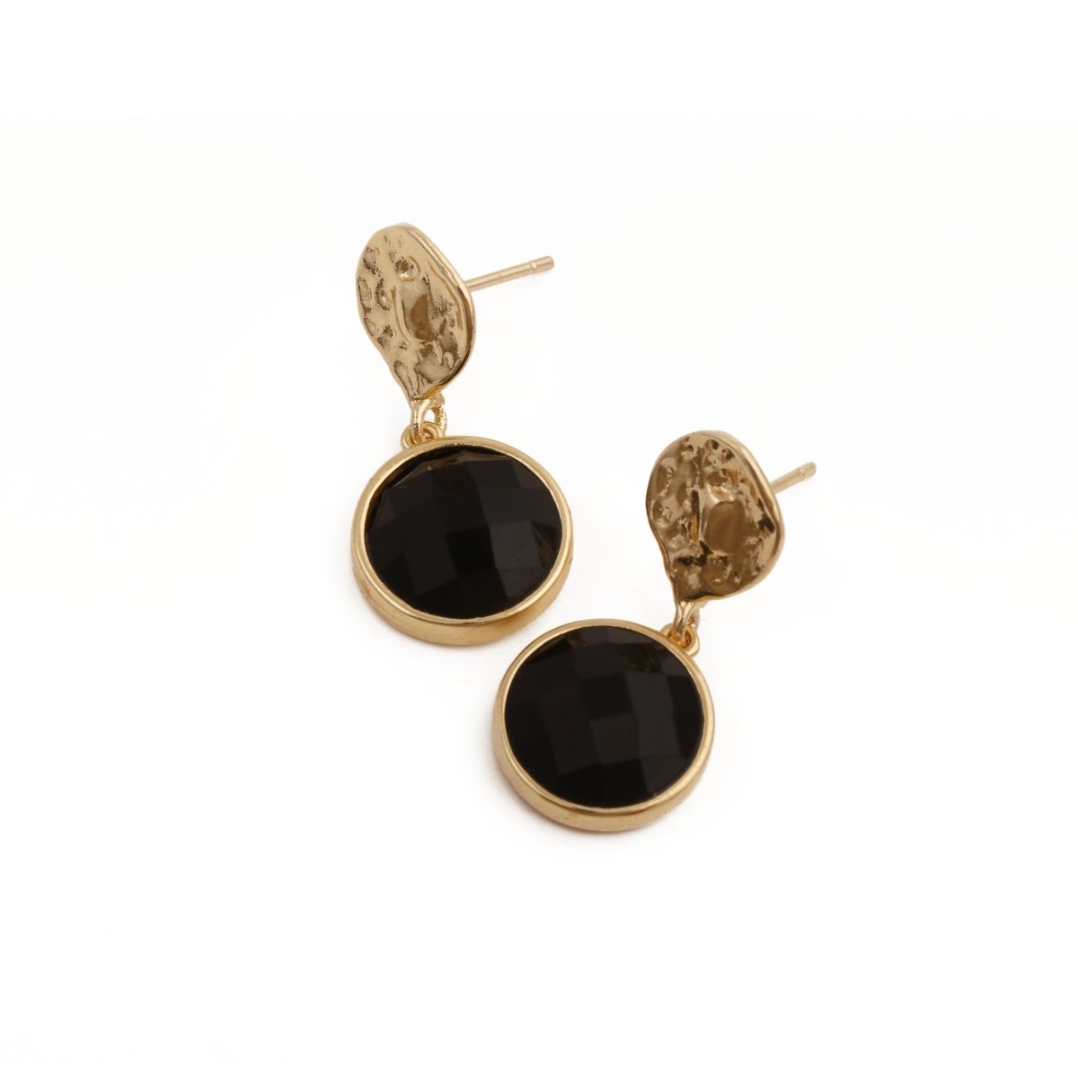 Boho Hammered Gold Plated & Gemstone White Moonstone Drop Earrings CE - 1038