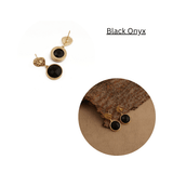 Boho Hammered Gold Plated & Gemstone White Moonstone Drop Earrings CE - 1038