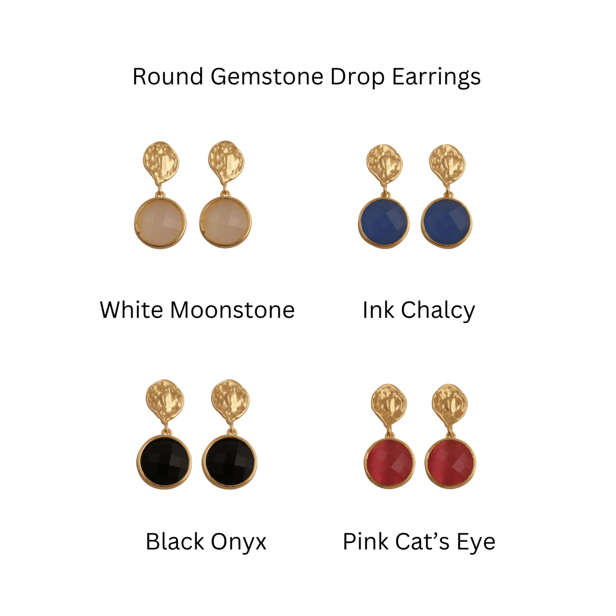 Boho Hammered Gold Plated & Gemstone White Moonstone Drop Earrings CE - 1038